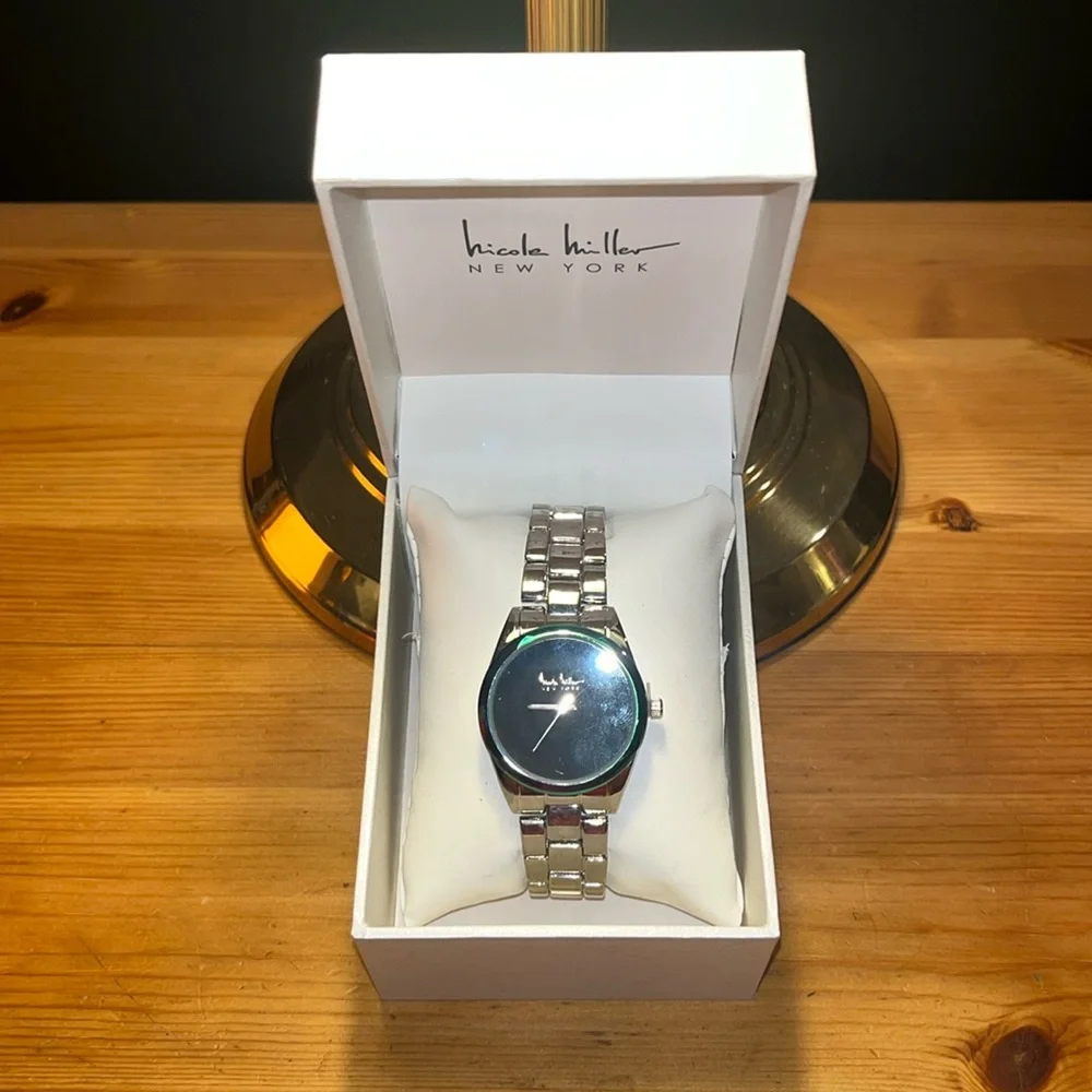 Nicole Miller New York Silver Watch | Minimalist Round Dial | Polished NWT